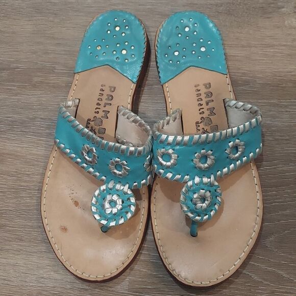 Palm Beach Turquoise Flip Flop Sandals Sz 6 - Picture 1 of 8